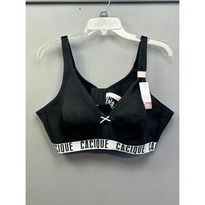 Cacique Bra Womens 46C Black Cotton Collection Unlined Full Coverage No-Wire